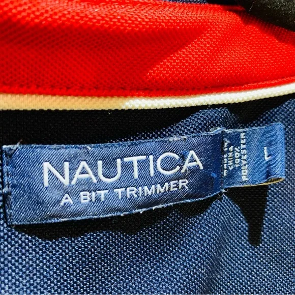 Nautica A-Bit Trimmer Colorblock Zip Polo Navy/Red/White Y2K Sailing Shirt L - Picture 3 of 8